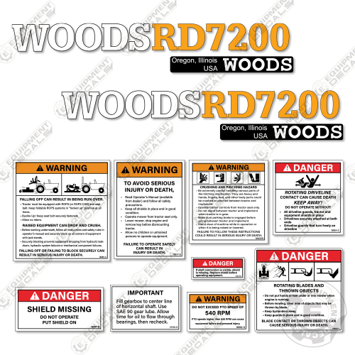 Fits Woods RD7200 Decal Kit Finish Mower Equipment Decals