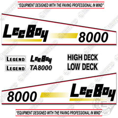 Fits LeeBoy 8000 Asphalt Paver Decal Kit