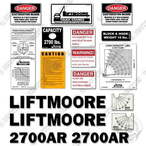 Fits Liftmoore 2700AR Decal Kit Crane Truck – Equipment Decals
