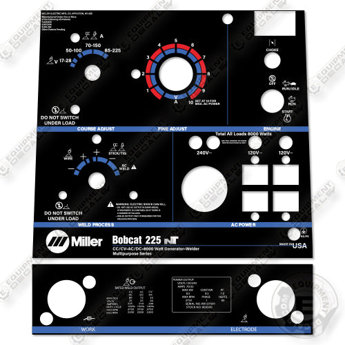 Miller Bobcat 225NT Control Decal Decal Kit Generator - Aftermarket Kit