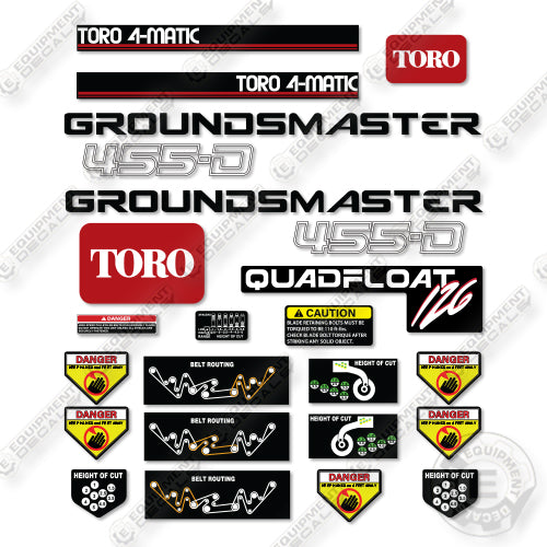 Toro 455D Groundsmaster Decal Kit Mower- Aftermarket Kit