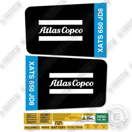 Fits Atlas Copco XATS 650 JD8 Decal Kit Air Compressor