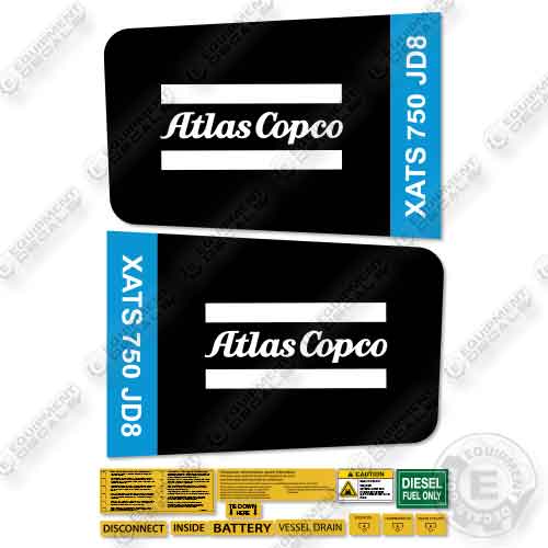 Fits Atlas Copco XATS 750 JD8 Decal Kit Air Compressor