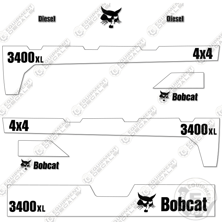 Fits Bobcat 3400XL 4x4 Decal Kit Utility Vehicle - WHITE & BLACK