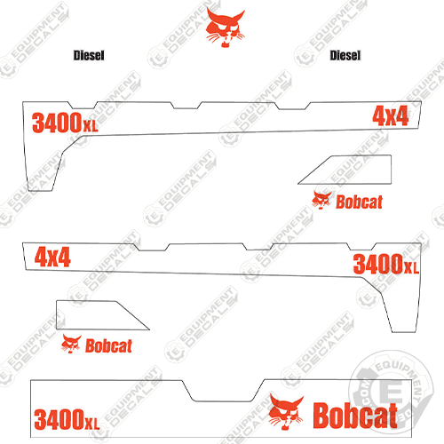 Fits Bobcat 3400XL 4x4 Decal Kit Utility Vehicle - CUSTOM ORANGE/WHITE