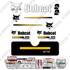 Fits Bobcat A-770 Compact Track Loader Skid Steer Decal Kit (Straight Stripes) YELLOW