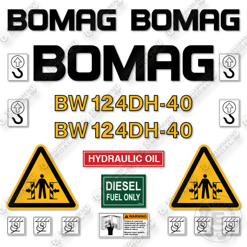Bomag BW124DH-40 Decal Kit Vibratory Smooth Drum Roller- Aftermarket Kit