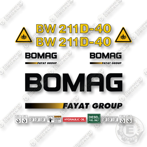 Bomag BW211D-40 Decal Kit Smooth Drum Roller - Aftermarket Kit