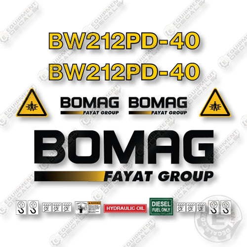 Bomag BW212PD-40 Decal Kit Smooth Drum Roller - Aftermarket Kit