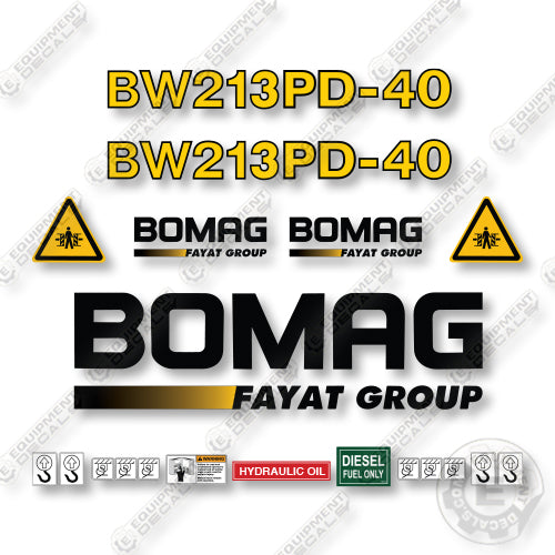 Bomag BW213PD-40 Decal Kit Smooth Drum Roller - Aftermarket Kit