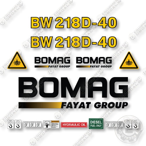 Bomag BW218D-40 Decal Kit Smooth Drum Roller - Aftermarket Kit