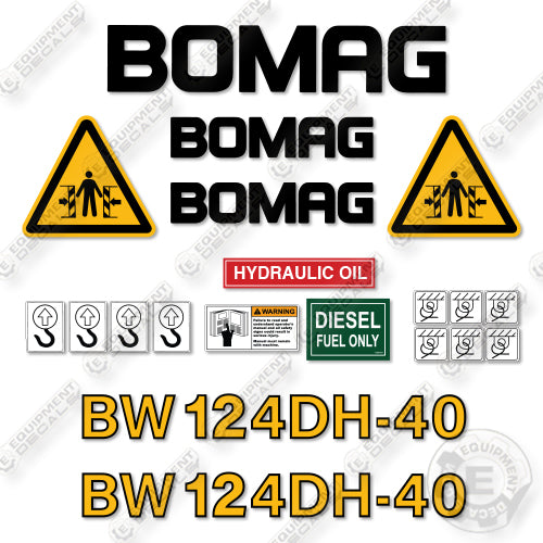Fits Bomag BW124 DH-40 Decal Kit Smooth Drum Roller