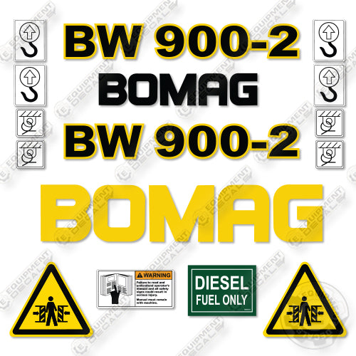 Bomag BW900-2 Decal Kit Smooth Drum Roller- Aftermarket Kit