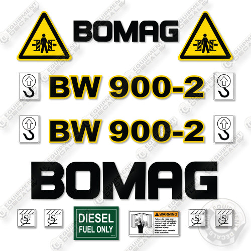 Fits Bomag BW900-2 Decal Kit Smooth Drum Roller