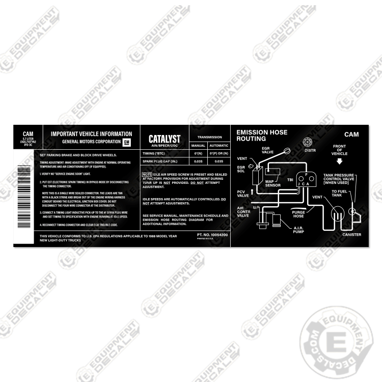 Chevy Silverado Catalyst Emissions Decal