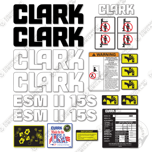 Forkift Lettering Fits Clark ESMII-15S Forklift Decal Kit – Equipment Decals
