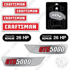 Fits Craftsman GTS5000 Decal Kit Mower
