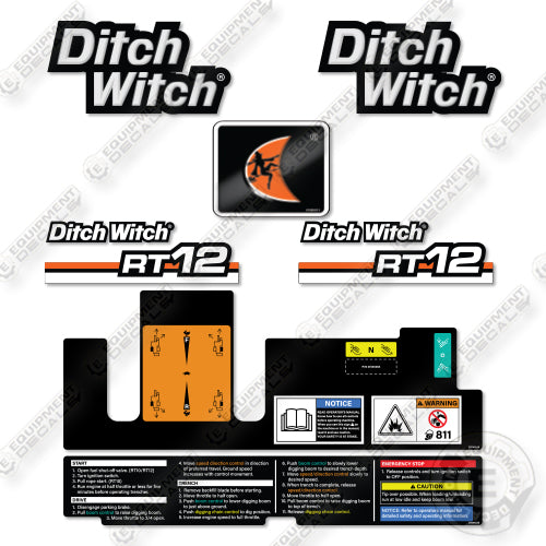 Fits Ditch Witch RT 12 Decal Kit Trencher- Old Style!