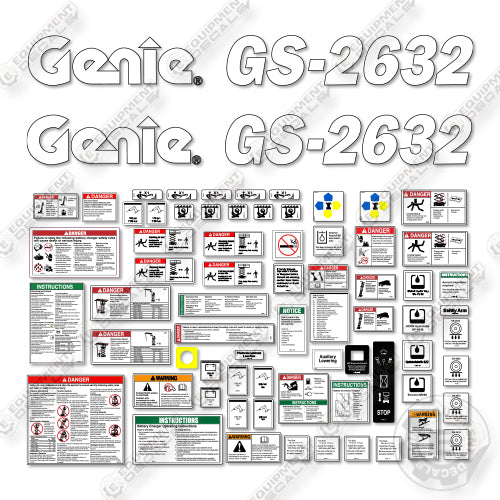 Genie GS2632 Decal Kit Scissor Lift (SN: GS3205-75407 to GS3211A-109999) - Aftermarket Kit