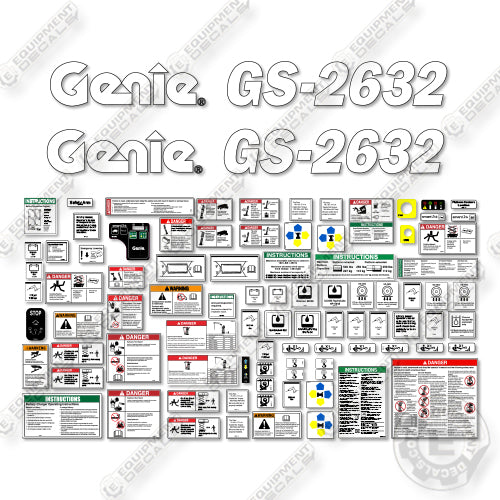 Genie GS2632 Decal Kit Scissor Lift (SN: GS3215A-140498 to 15A-142676) and from (SN: GS3216P-142677 to GS3216P-148699) - Aftermarket Kit