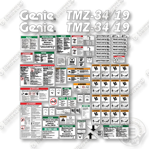 Genie TMZ-34-19 Decal Kit Boom Lift - (SN: T3400-001 to T3400-375)- Aftermarket Kit