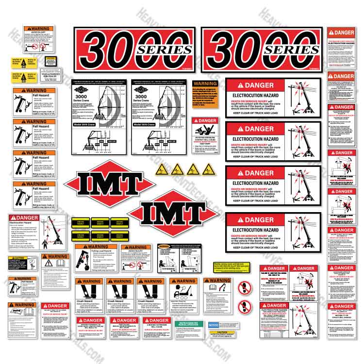 Fits IMT Crane Truck 3000 Series Full Safety Decal Kit with Logos