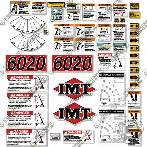 Fits IMT 6020 Decal Kit Crane Truck Warning Set (Older Style)