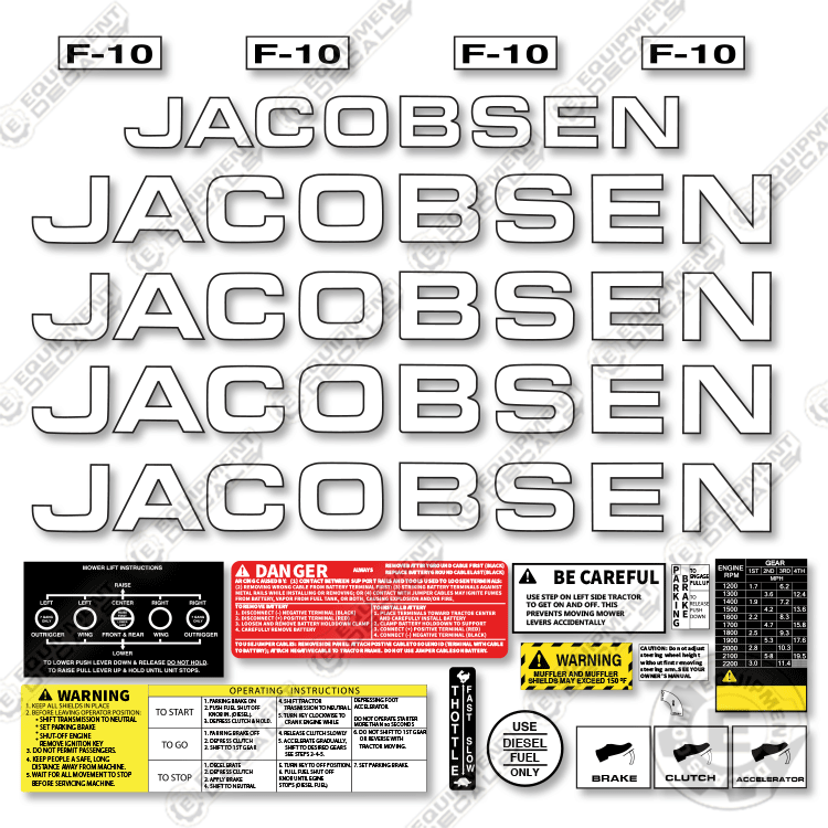 Fits Jacobsen F-10 Decal Kit Mower