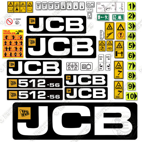 Fits JCB 512-56F Decal Kit Telehandler - Matte Finish