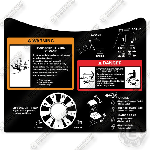 Fits John Deere 335 Mower Foot Well Warning Decal Kit Mower