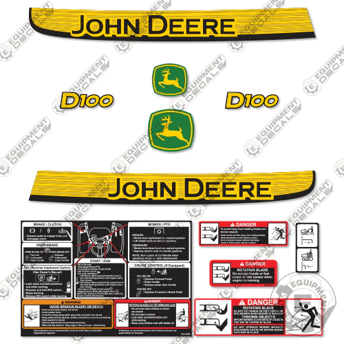 Fits John Deere D100 Decal Kit Mower