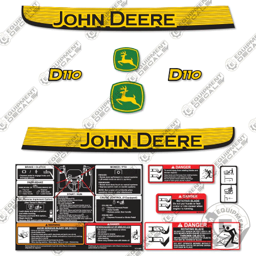 Fits John Deere D110 Decal Kit Mower