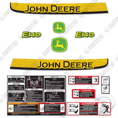 Fits John Deere E140 Decal Kit Mower