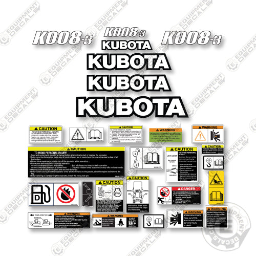 Kubota K008-3 Full Decal Kit Excavator - Aftermarket Kit