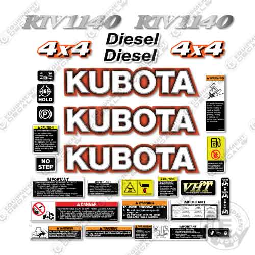Fits Kubota RTV1140 Utility Vehicle Decal Kit