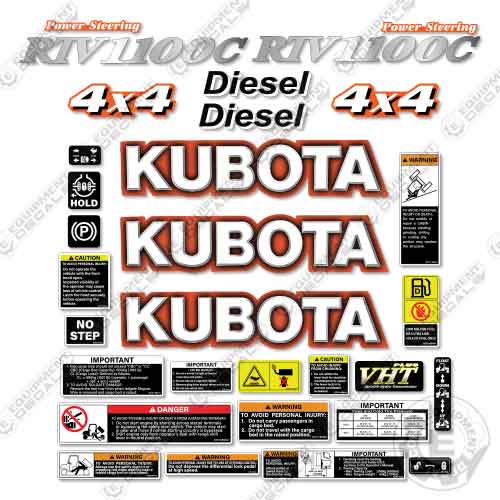 Fits Kubota RTV1100C Utility Vehicle Decal Kit