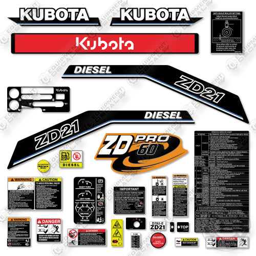 Fits Kubota ZD21 Decal Kit Mower