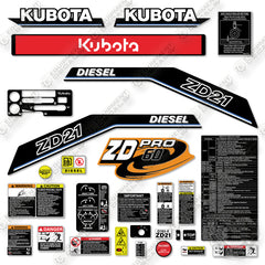 Fits Kubota ZD21 Decal Kit Mower