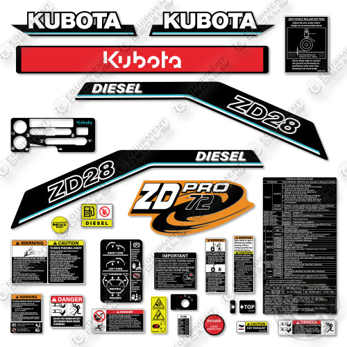 Fits Kubota ZD28 Decal Kit Mower