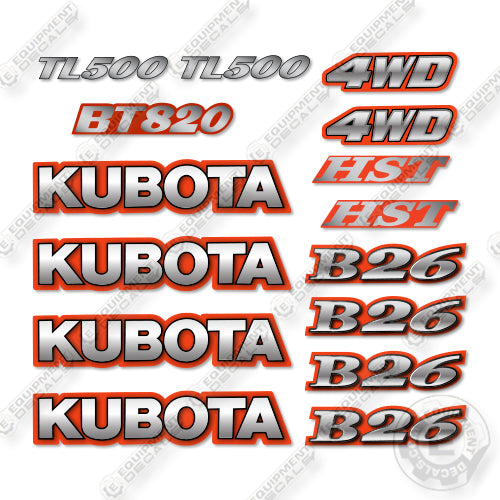 Kubota B26 Decal Kit Backhoe - No Warnings - Aftermarket Kit