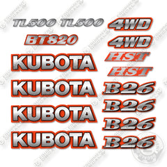 Kubota B26 Decal Kit Backhoe - No Warnings - Aftermarket Kit