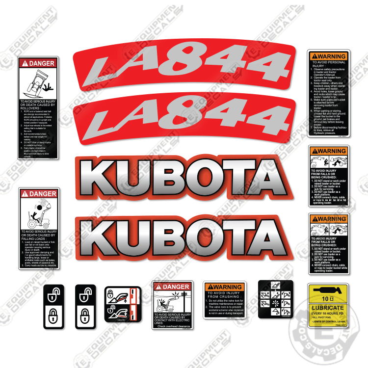 Fits Kubota LA844 Decal Kit Tractor Front End Loader Attachment