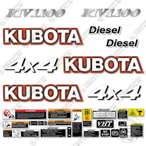 Fits Kubota RTV1100 Utility Vehicle Decal Kit