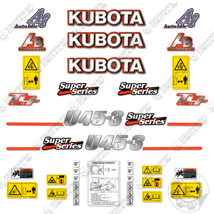Fits Kubota U45-3 Decal Kit Mini Excavator