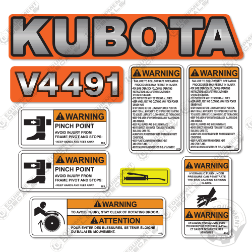 Fits Kubota V4491 Decal Kit Broom – Equipment Decals