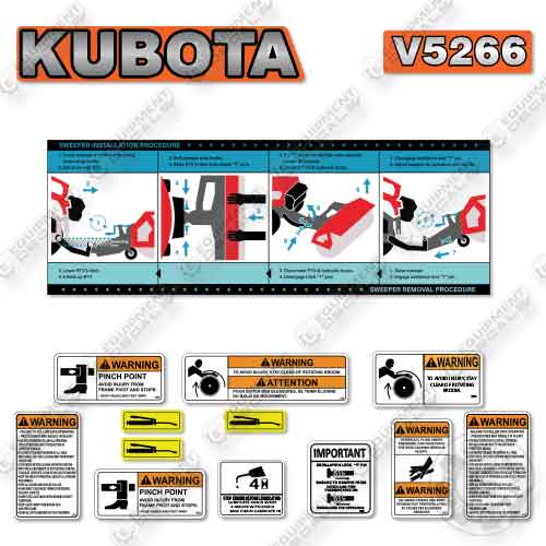 Fits Kubota V5266 Decal Kit Sweeper