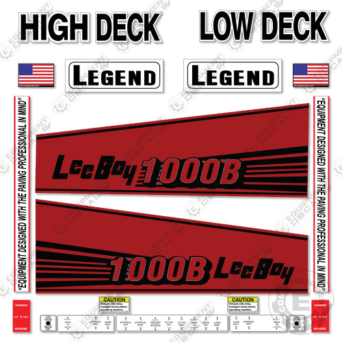 LeeBoy 1000B Decal Kit Paver -RED - Aftermarket Kit