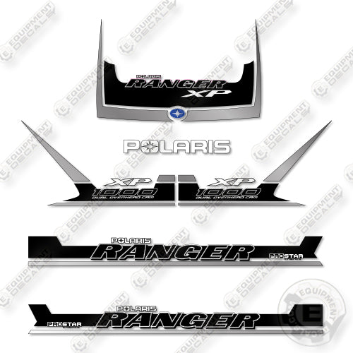 Polaris Ranger 1000 XP 2018 Decal Kit UTV -Silver & Black- Aftermarket Kit