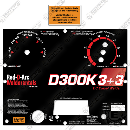 Fits Red D ARC D300K Welder Faceplate