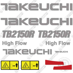Fits Takeuchi TB2150R Mini Excavator Decal Kit - Custom Silver
